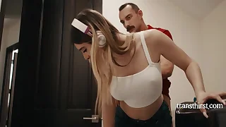 Trans Girl Penetrated While Bending Over To Do Laundry